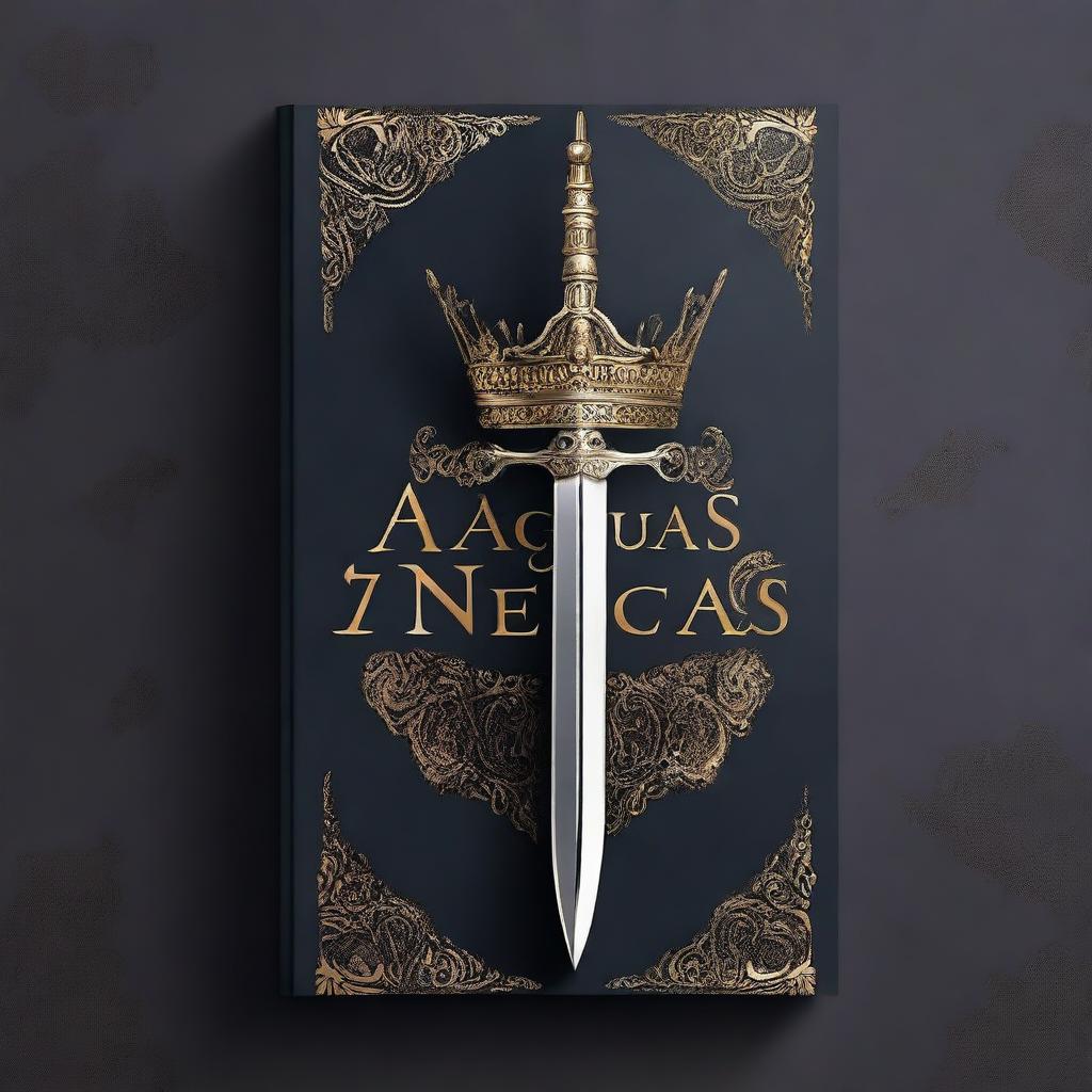 Create a book cover featuring a sword and a crown with the title 'Águas Negras'