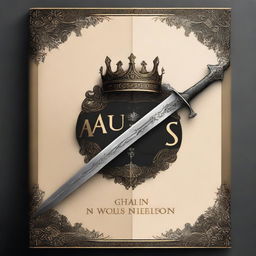 Create a book cover featuring a sword and a crown with the title 'Águas Negras'