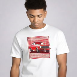 Create an image of a white t-shirt with a red KFF logo on the left chest