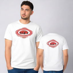 Create an image of a white t-shirt with a red KFF logo on the left chest