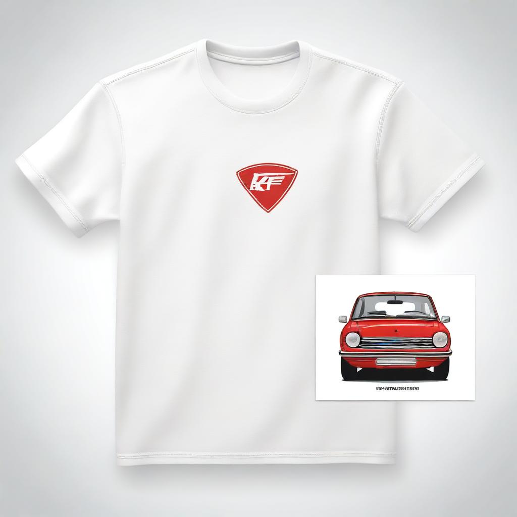 Create an image of a white t-shirt with a red KFF logo on the left chest