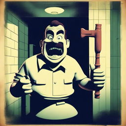 A horror movie poster featuring an angry plumber holding a plunger