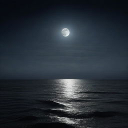 A vast, dark ocean under a moonlit sky