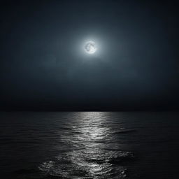 A vast, dark ocean under a moonlit sky