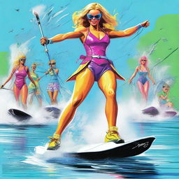 A humorous spoof on 'Birds of Prey' titled 'Walls of Spray' featuring characters engaged in waterskiing