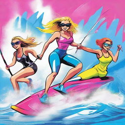 A humorous spoof on 'Birds of Prey' titled 'Walls of Spray' featuring characters engaged in waterskiing