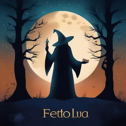 Create a book cover for a novel titled 'O Feitiço da Lua'