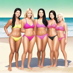 Six girls at the beach