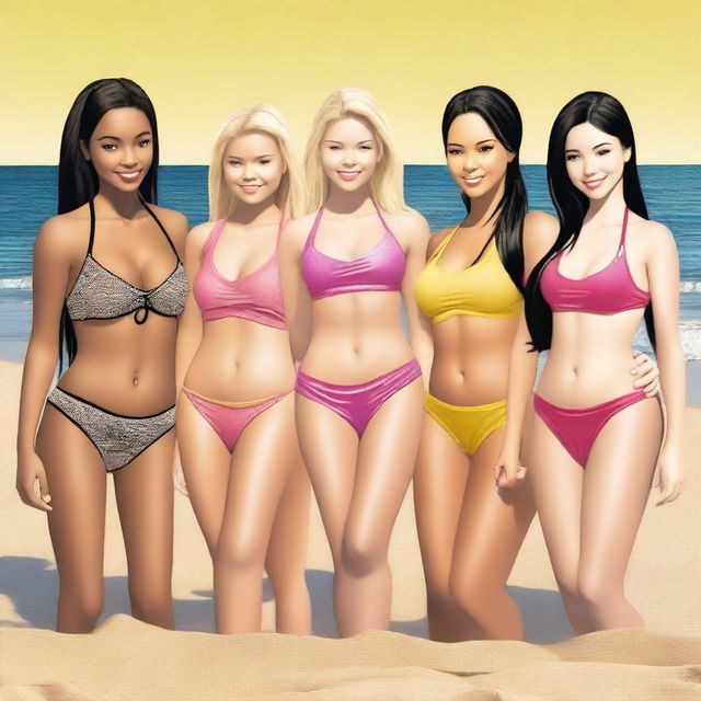 Six girls at the beach