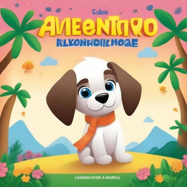 Create a book cover titled 'A Aventura de Hari, a Cachorrinha Curiosa'