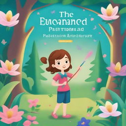 Create a whimsical and magical book cover for "The Enchanted Paintbrush: Lily's Magical Adventure