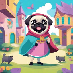 A mischievous pug dressed as a villain has kidnapped a girl