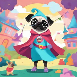 A mischievous pug dressed as a villain has kidnapped a girl