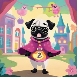 A mischievous pug dressed as a villain has kidnapped a girl