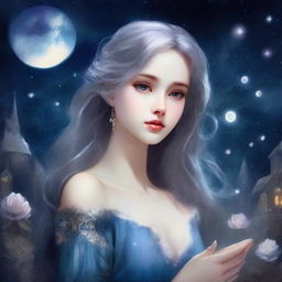 In a sleepy village, Selene, the moon princess, met a young artist named Kai