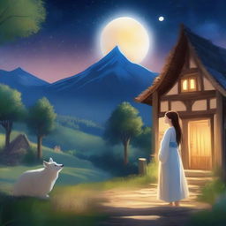 A young artist man from a village gazing at a beautiful moon princess