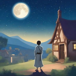 A young artist man from a village gazing at a beautiful moon princess