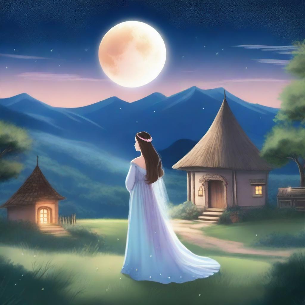 A young man from a village seeing a beautiful moon princess