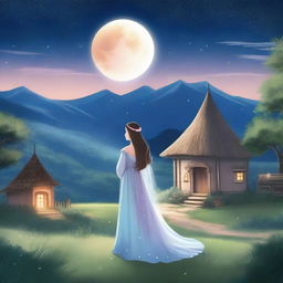 A young man from a village seeing a beautiful moon princess