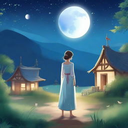 A young man from a village seeing a beautiful moon princess