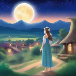 A young man from a village seeing a beautiful moon princess