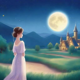 A young man from a village seeing a beautiful moon princess