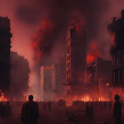 A surreal depiction of a dystopian cityscape where hell seems to have taken over on Earth