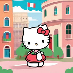 A cute Hello Kitty character proudly holding the Italian flag