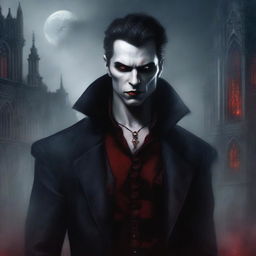 A detailed vampire character design for a gothic novel cover