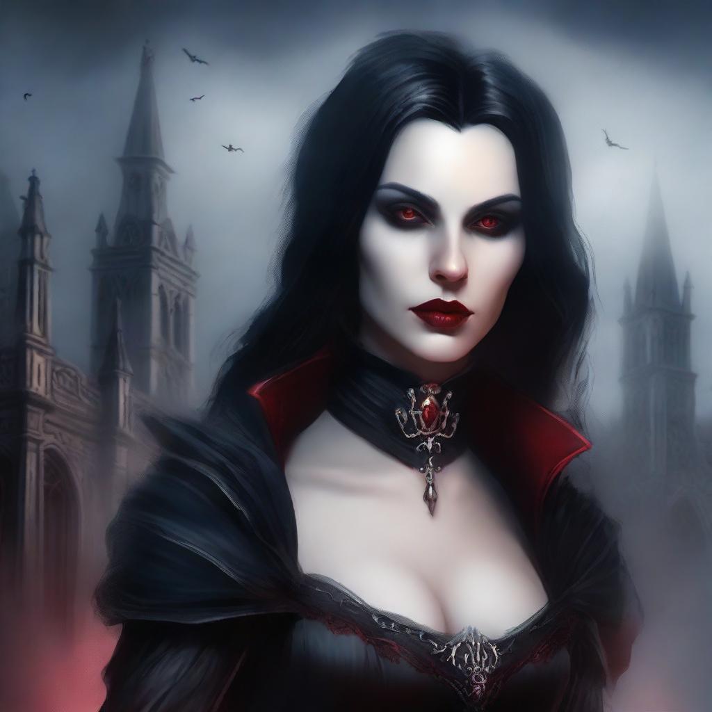 A detailed vampire character design for a gothic novel cover