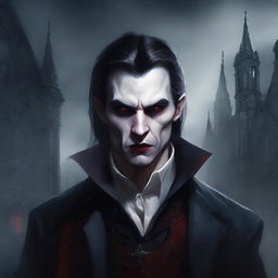 A detailed vampire character design for a gothic novel cover