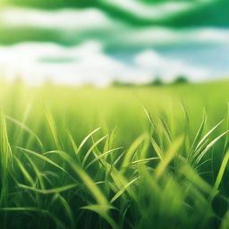 A lush green field of grass, with blades gently swaying in the breeze