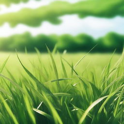 A lush green field of grass, with blades gently swaying in the breeze