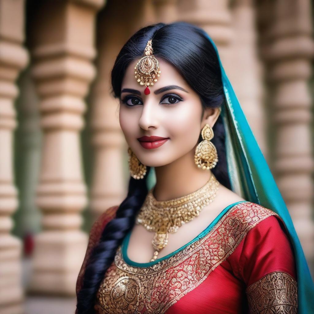 A beautiful Indian girl with traditional attire, showcasing her elegance and charm