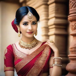 A beautiful Indian girl with traditional attire, showcasing her elegance and charm