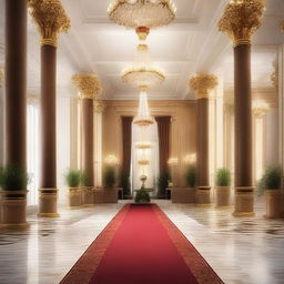 Create an interior scene of an award hall that is 4 meters high, designed in the style of modern classics