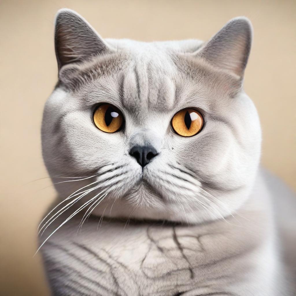 A detailed and fluffy British Shorthair cat with soft, dense fur