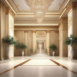 Create an interior scene of an award hall that is 4 meters high, designed in the style of modern classics