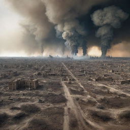 A dystopian vision of Earth's future if all goes wrong. Picture barren landscapes, abandoned cities overrun by nature, and smoke-filled skies shadowing remnants of civilization.