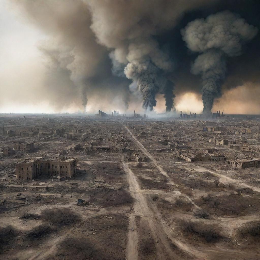 A dystopian vision of Earth's future if all goes wrong. Picture barren landscapes, abandoned cities overrun by nature, and smoke-filled skies shadowing remnants of civilization.