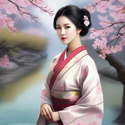 A beautiful portrait of an Asian woman, showcasing traditional attire and cultural elements