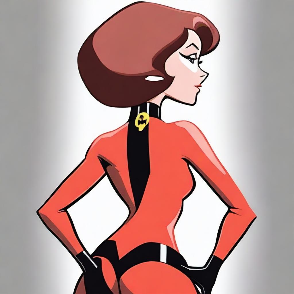 A detailed illustration of Helen Parr, also known as Elastigirl from The Incredibles, viewed from behind