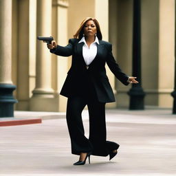 A high-quality action movie scene featuring Queen Latifah