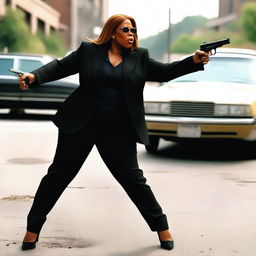 A high-quality action movie scene featuring Queen Latifah