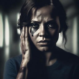 Create a suspense drama movie poster focused on the theme of domestic violence