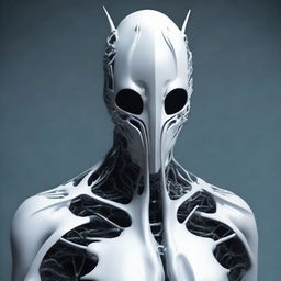 Create an image of a humanoid creature wearing a mask with its full body visible