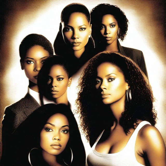 Create a suspense drama movie poster set in 1996, featuring Alicia Keys, Nicole Ari Walker, and Angela Bassett