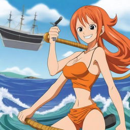 Create an image of Nami, the skilled navigator from One Piece