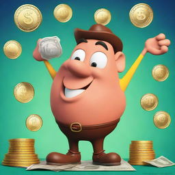 Create an image of a money maker character in a Pixar-inspired style