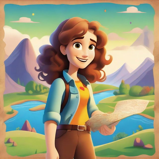 A Pixar-inspired style movie poster featuring a woman with curly light brown hair